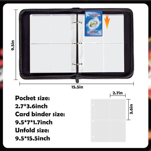 GEAoffice Card Binder 4 Pocket, Trading Card Album Holder Folder, 400 Pockets Card Binder with Zipper for Trading Cards -Gifts for Boys Girls, Black in Kuwait