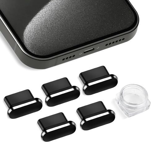 Aolcev 5 Pcs USB C Anti Dust Plugs Only for iPhone 15 Series, Aluminum Alloy Phone Dust Protectors, Type-C Dust Covers Only Designed for iPhone 15, 15 Plus, 15 Pro, 15 Pro Max, Dust Plugs, Black in Kuwait