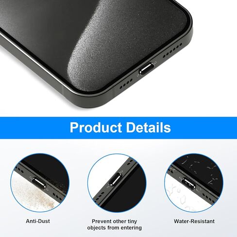 Aolcev 5 Pcs USB C Anti Dust Plugs Only for iPhone 15 Series, Aluminum Alloy Phone Dust Protectors, Type-C Dust Covers Only Designed for iPhone 15, 15 Plus, 15 Pro, 15 Pro Max, Dust Plugs, Black in Kuwait