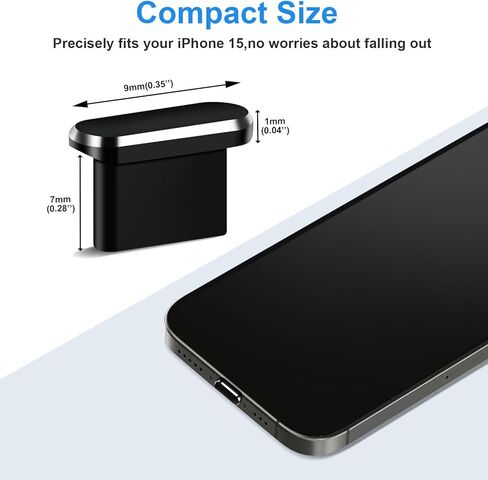 Aolcev 5 Pcs USB C Anti Dust Plugs Only for iPhone 15 Series, Aluminum Alloy Phone Dust Protectors, Type-C Dust Covers Only Designed for iPhone 15, 15 Plus, 15 Pro, 15 Pro Max, Dust Plugs, Black in Kuwait