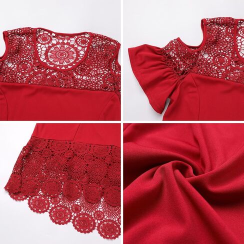 ODIZLI Women's Plus Size Short Sleeve Off-Shoulder Floral Lace Irregular Hemline Ruffle Midi Dress Party Dress in Saudi Arabia