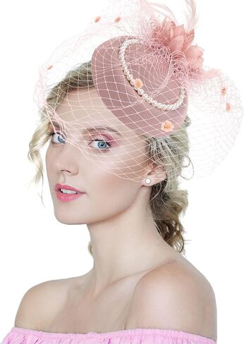 Kidukso Vintage Bridal Mesh Veil Fascinators Hat Plush Feather Headdress for Women Wedding Tea Party Hair Clips Hat in Saudi Arabia
