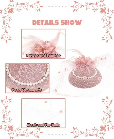 Kidukso Vintage Bridal Mesh Veil Fascinators Hat Plush Feather Headdress for Women Wedding Tea Party Hair Clips Hat in Saudi Arabia