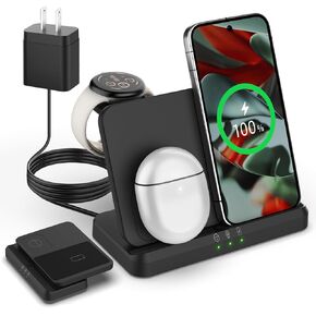 Wireless Charger for Google - Foldable 3 in 1 Wireless Charging Station Compatible with Google Pixel Watch 3/2, for Pixel 9 Pro XL/9/Fold/8/7/7A/6 Pro, Pixel Buds Pro/2 (Not for Pixel Watch 1) in Saudi Arabia