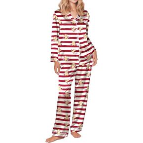 Ekouaer Silk Satin Pajama Set for Womens Button Up Long Sleeve Pjs Sleepwear Soft 2 Piece Lounge Sets S-XXL in Kuwait