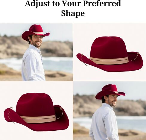 MIX BROWN Cowboy Hat for Men Western Hats for Women 100% Australian Wool Cowgirl Hat Felt Outback Fedora Hat Wide Brim in Kuwait