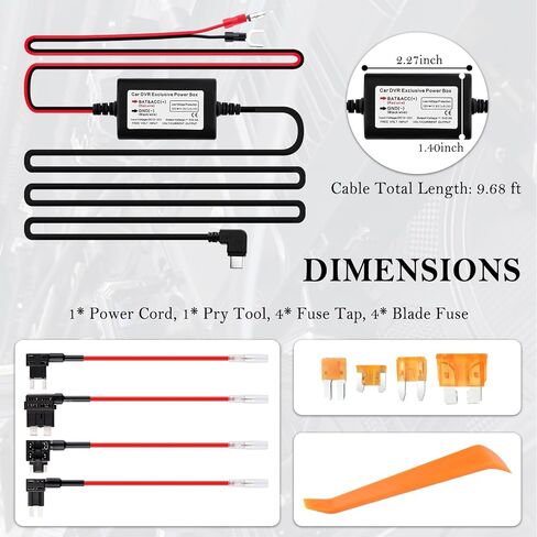 9.68Ft Type C Dash Cam Hardwire Kit 12-30V to 5V,Hardwire Kit for Dash Camera Includes 5A Blade Fuse/Fuse Tap/Power Cable/Tool,Dashcam Hardwires Kits USB C with Low Voltage Protection in Saudi Arabia