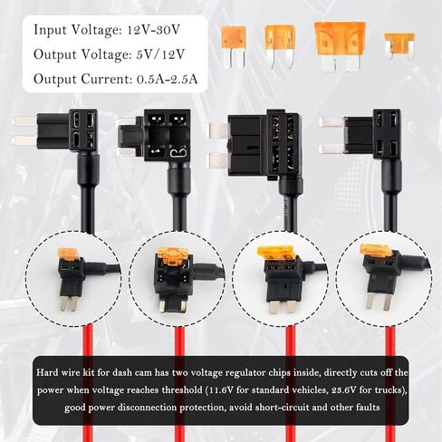 9.68Ft Type C Dash Cam Hardwire Kit 12-30V to 5V,Hardwire Kit for Dash Camera Includes 5A Blade Fuse/Fuse Tap/Power Cable/Tool,Dashcam Hardwires Kits USB C with Low Voltage Protection in Saudi Arabia