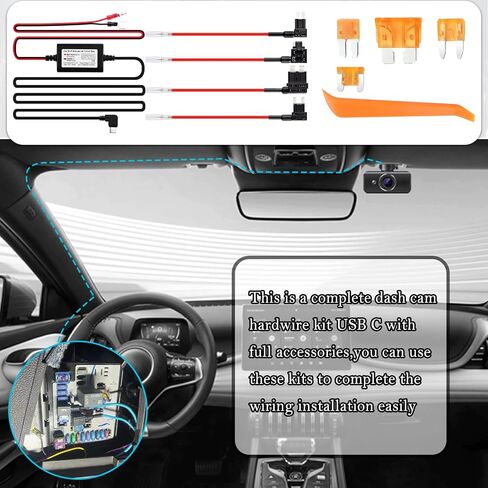 9.68Ft Type C Dash Cam Hardwire Kit 12-30V to 5V,Hardwire Kit for Dash Camera Includes 5A Blade Fuse/Fuse Tap/Power Cable/Tool,Dashcam Hardwires Kits USB C with Low Voltage Protection in Saudi Arabia