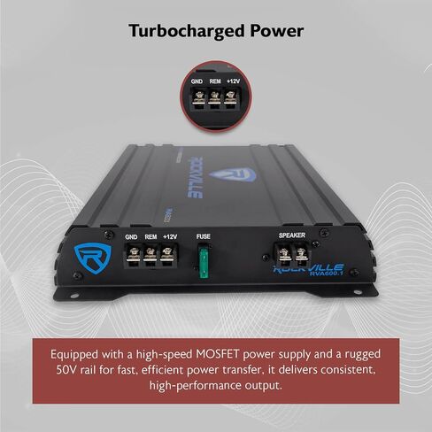 Rockville RV8.1A 400W 8 بوصة حاوية مضخم صوت السيارة المحملة مع مضخم صوت أحادي ومجموعة أمبير، تصميم فتحات تهوية، متوافق مع CEA-2006، حجم صغير، لصوت السيارة in Saudi Arabia