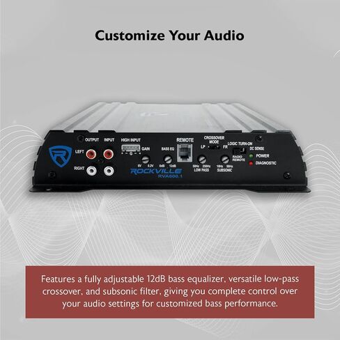 Rockville RV8.1A 400W 8 بوصة حاوية مضخم صوت السيارة المحملة مع مضخم صوت أحادي ومجموعة أمبير، تصميم فتحات تهوية، متوافق مع CEA-2006، حجم صغير، لصوت السيارة in Saudi Arabia