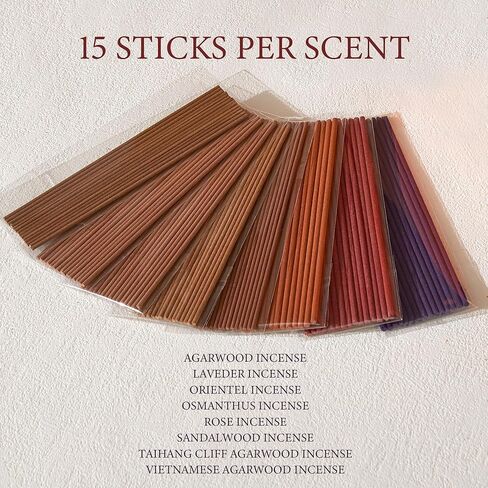Incense Sticks – 120 Natural Sticks, 8 scents Including Lavender, Osmanthus, Rose, Agarwood, Sandalwood & Oriental. 15 Sticks per Scent. Stress Relief Gifts in Kuwait