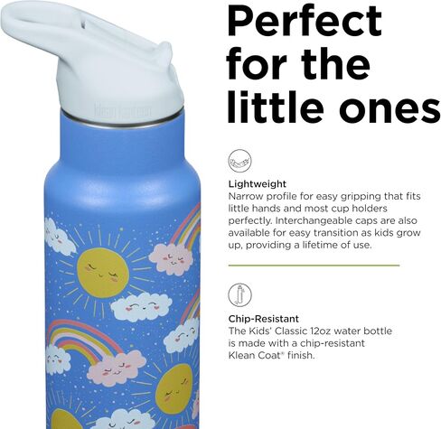 زجاجة مياه كلاسيكية معزولة للأطفال من Klean Kanteen سعة 12 أونصة مع غطاء رياضي قابل للغلق - غطاء مانع للتسرب بنسبة 100% - خالية من مادة BPA - مادة من الفولاذ المقاوم للصدأ - تزلج دينو in Saudi Arabia