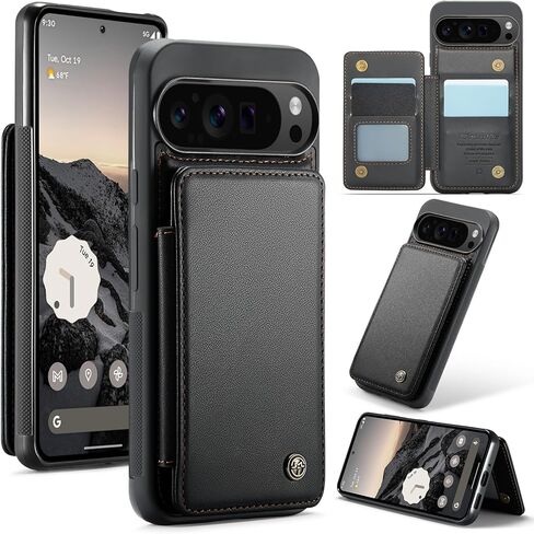 حافظة HAII لهاتف Google Pixel 9 Pro XL مع محفظة جلدية من البولي يوريثان بإغلاق مغناطيسي، حامل بطاقات RFID، حماية ضد الصدمات (أسود) in Kuwait