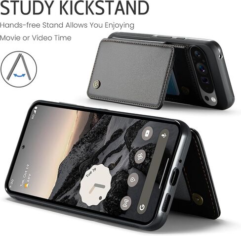 حافظة HAII لهاتف Google Pixel 9 Pro XL مع محفظة جلدية من البولي يوريثان بإغلاق مغناطيسي، حامل بطاقات RFID، حماية ضد الصدمات (أسود) in Kuwait