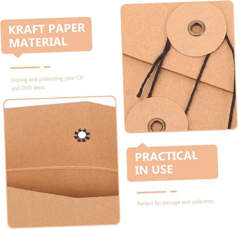Homoyoyo 10pcs Kraft Paper CD DVD Envelopes Storage Cases Vintage Style Sturdy Brown Paper Sleeves for Media Organization and Office Use in Saudi Arabia