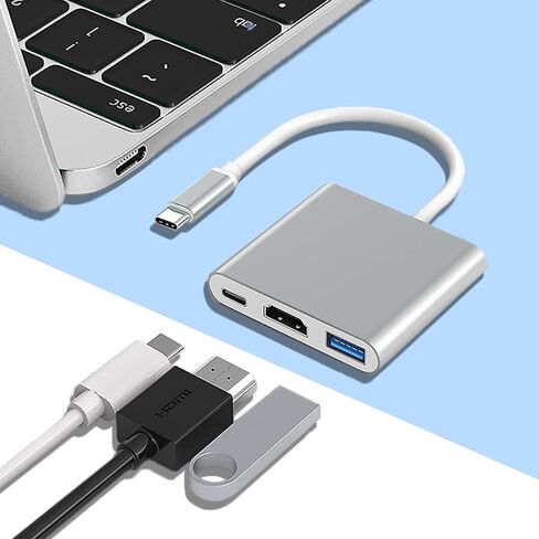 3 في 1 USB-C إلى HDMI Hubs 4K Ultra HD، نقل بيانات عالي السرعة 5.0 جيجابت في الثانية، شحن PD 100 وات | متوافق مع لوحات مفاتيح USB، والفئران، والتليفزيون، وجهاز العرض، والشاشة، والأقراص الصلبة، والكمبيوتر المحمول، والهاتف | فضي in Kuwait