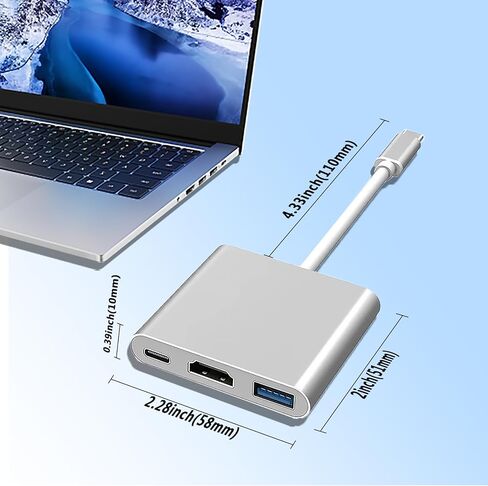 3 في 1 USB-C إلى HDMI Hubs 4K Ultra HD، نقل بيانات عالي السرعة 5.0 جيجابت في الثانية، شحن PD 100 وات | متوافق مع لوحات مفاتيح USB، والفئران، والتليفزيون، وجهاز العرض، والشاشة، والأقراص الصلبة، والكمبيوتر المحمول، والهاتف | فضي in Kuwait