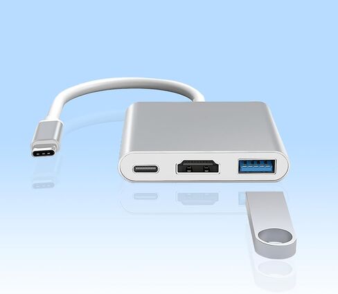 3 في 1 USB-C إلى HDMI Hubs 4K Ultra HD، نقل بيانات عالي السرعة 5.0 جيجابت في الثانية، شحن PD 100 وات | متوافق مع لوحات مفاتيح USB، والفئران، والتليفزيون، وجهاز العرض، والشاشة، والأقراص الصلبة، والكمبيوتر المحمول، والهاتف | فضي in Kuwait