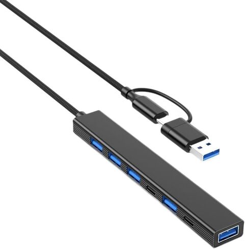 موزع USB 3.0 وUSB-C 11 في 1 مع منفذ 3.0، ومنفذ بيانات من النوع C، ومنفذ 2.0، وقارئ بطاقات، والتوصيل والتشغيل، وتصميم محمول صغير الحجم لأجهزة الكمبيوتر المحمول والكمبيوتر الشخصي والمزيد (سلك بطول 1 متر) in Kuwait