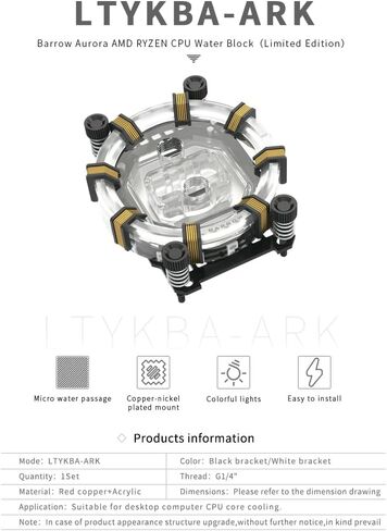 كتلة مياه Barrow LTYKBA-ARK لوحدة المعالجة المركزية AMD Ryzen 3 5 7 9 مقبس AM5 AM4 AM3 AM3+ كتلة مائية مع LRC 2.0 5v 3Pin aRGB LED ومحول (أسود) in Saudi Arabia