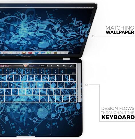 مجموعة أدوات تصميم Skinz Glowing Blue Music Notes لكامل الجسم مقاومة للخدش ومتوافقة مع MacBook 13" Pro w/TB (A2159) in Saudi Arabia