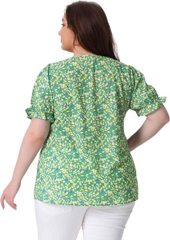 قمم Agnes Orinda Plus Floral Tops for Women's V Neck Shuffle Short Short in Kuwait