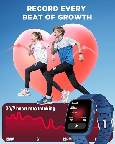 ساعة BIGGERFIVE للأطفال لا تحتاج إلى هاتف، 1.8 بوصة Amoled Smart Fitness Watch عداد الخطى، معدل ضربات القلب، متتبع النوم، مقاومة للماء 30 مترًا، عداد الخطوات، ألعاب ألغاز، أكثر من 100 قرص، هدايا للأولاد والبنات 5-16، أزرق in Kuwait