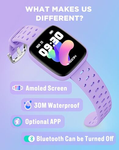 BIGGERFIVE Kids Watch No Phone Needed, 1.8" Amoled Smart Fitness Watch Pedometer, Heart Rate, Sleep Tracker, 30m Waterproof, Step Counter, Puzzle Games, 100+ Dials, Gifts for Boys Girls 5-16, Blue in Kuwait