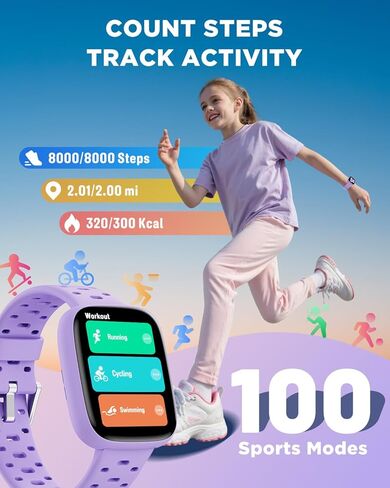 BIGGERFIVE Kids Watch No Phone Needed, 1.8" Amoled Smart Fitness Watch Pedometer, Heart Rate, Sleep Tracker, 30m Waterproof, Step Counter, Puzzle Games, 100+ Dials, Gifts for Boys Girls 5-16, Blue in Kuwait