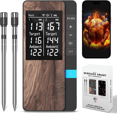 Wireless Meat Thermometer-Multi Sensors Digital Food Thermometer with Ultra-Thin Probes - Accuracy Bluetooth Meat Thermometer for BBQ, Grill, Smoker (2 Probes) in Saudi Arabia