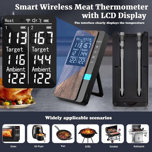 Wireless Meat Thermometer-Multi Sensors Digital Food Thermometer with Ultra-Thin Probes - Accuracy Bluetooth Meat Thermometer for BBQ, Grill, Smoker (2 Probes) in Saudi Arabia