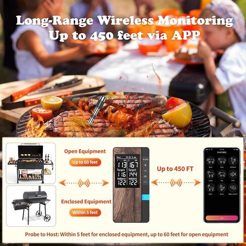 Wireless Meat Thermometer-Multi Sensors Digital Food Thermometer with Ultra-Thin Probes - Accuracy Bluetooth Meat Thermometer for BBQ, Grill, Smoker (2 Probes) in Saudi Arabia