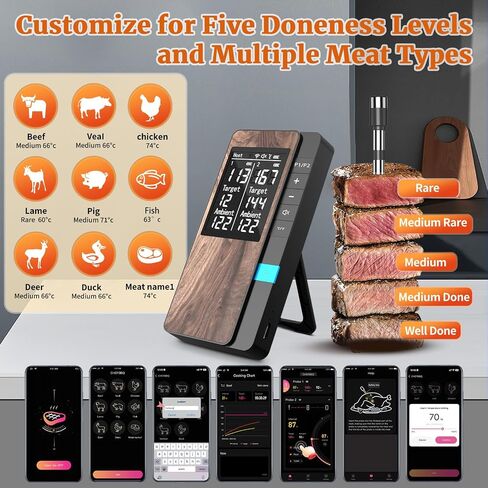 Wireless Meat Thermometer-Multi Sensors Digital Food Thermometer with Ultra-Thin Probes - Accuracy Bluetooth Meat Thermometer for BBQ, Grill, Smoker (2 Probes) in Saudi Arabia