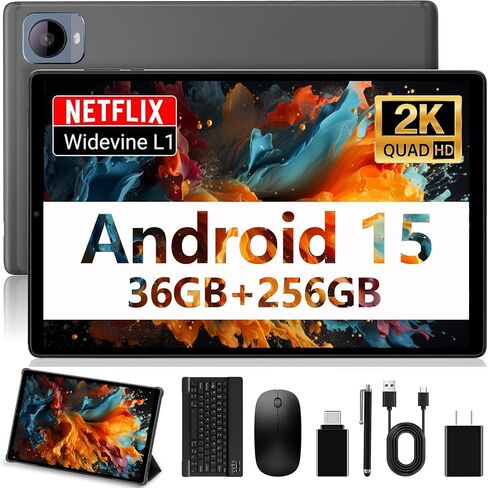 تابلت أندرويد 15، تابلت بشاشة 11 بوصة 2K FHD، ذاكرة وصول عشوائي 36 جيجابايت، 256 جيجابايت ذاكرة وصول عشوائي، ثماني النواة T615، 2 في 1 مع لوحة مفاتيح، 8000 مللي أمبير، 5G واي فاي وكاميرا 16 ميجابكسل، Widevine L1 Netflix HD للبث باللون الأسود in Saudi Arabia