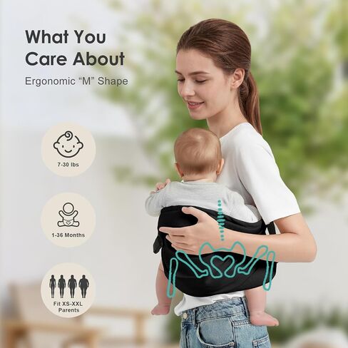 Baby Sling Carrier, Adjustable Baby Carrier Newborn to Toddler Carrier for 8-40lbs, Toddler Sling Carriers, Toddlers Hip Carriers, Black in Saudi Arabia