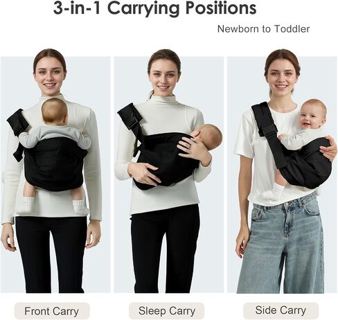 Baby Sling Carrier, Adjustable Baby Carrier Newborn to Toddler Carrier for 8-40lbs, Toddler Sling Carriers, Toddlers Hip Carriers, Black in Saudi Arabia