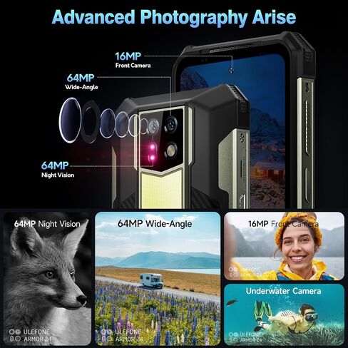 Ulefone Armor 24 هاتف قوي ببطارية 22000 مللي أمبير في الساعة، ضوء تخييم، ذاكرة وصول عشوائي 24 جيجابايت + ذاكرة وصول عشوائي 256 جيجابايت، شاشة 6.78 بوصة FHD + 120 هرتز، كاميرا رئيسية 64 ميجابكسل + كاميرا رؤية ليلية 64 ميجابكسل، هاتف ذكي Android 14 متين NFC in Saudi Arabia