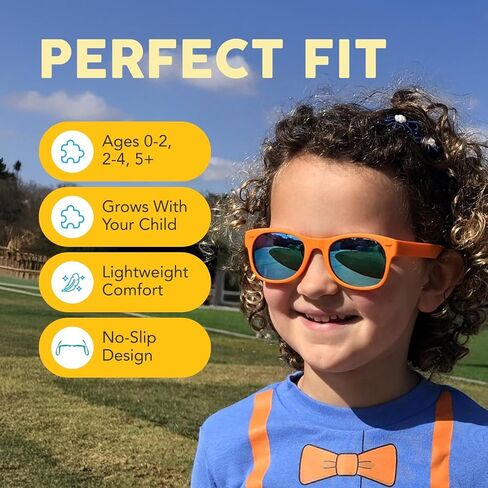 Blippi Mirrored Sunglasses - Bendable, Polarized, Orange Glasses for Children with Blue Mirrored Lens in Saudi Arabia