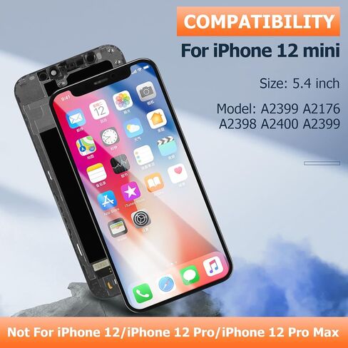 INCELL for iPhone 12 Mini Screen Replacement for iPhone 12 Mini LCD Display Replacement A2399, A2176, A2398, A2400, LCD Digitizer Assembly Repair Parts in Saudi Arabia