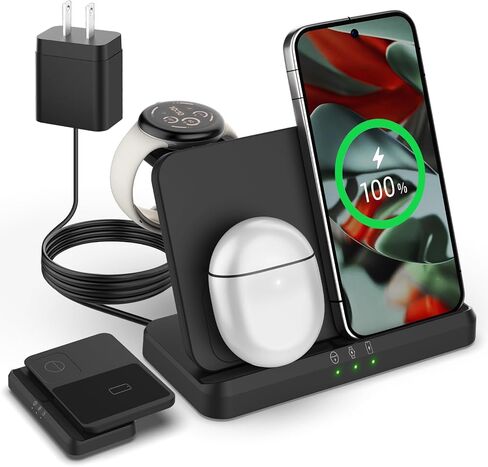 Wireless Charger for Google - Foldable 3 in 1 Wireless Charging Station Compatible with Google Pixel Watch 3/2, for Pixel 9 Pro XL/9/Fold/8/7/7A/6 Pro, Pixel Buds Pro/2 (Not for Pixel Watch 1) in Saudi Arabia