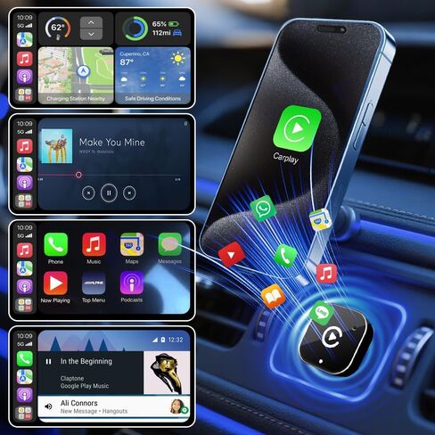 ZYAN Wireless CarPlay Adapter, Wired-to-Wireless CarPlay & Android Auto Converter, Mini USB Dongle with USB A & C Extension, Plug & Play, Fast Stable 5G Compatible with iPhone 6+ & Android 11+ in Saudi Arabia