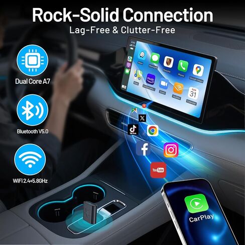 onffo Wireless CarPlay Adapter for iPhone and Android Auto, Convert Wired to Wireless Car Play Adapter for Apple iOS 10+/Android 10+ in Saudi Arabia