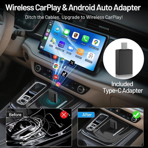 onffo Wireless CarPlay Adapter for iPhone and Android Auto, Convert Wired to Wireless Car Play Adapter for Apple iOS 10+/Android 10+ in Saudi Arabia