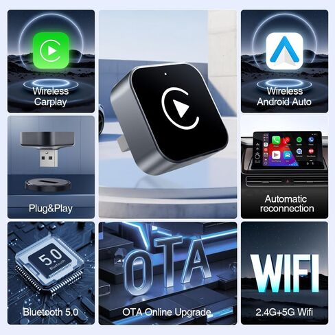 Wireless CarPlay Adapter for iPhone, Android, 2025 Upgrade Convert Wired to Wireless Apple CarPlay Adapter, Mini Size USB Design for Cars with Type-C Extension Cables, Stable Control, Plug and Play in Saudi Arabia