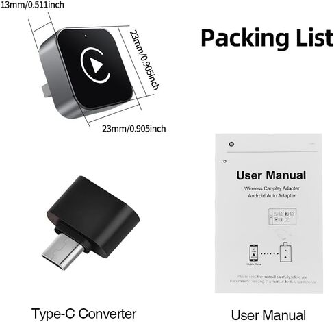 Wireless CarPlay Adapter for iPhone, Android, 2025 Upgrade Convert Wired to Wireless Apple CarPlay Adapter, Mini Size USB Design for Cars with Type-C Extension Cables, Stable Control, Plug and Play in Saudi Arabia
