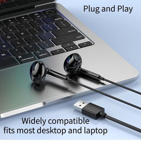 سماعة رأس USB مع ميكروفون للكمبيوتر المحمول، سماعات أذن USB مع التحكم في مستوى الصوت وصوت جهير ستيريو للكمبيوتر المكتبي Dell HP Acer اجتماعات الكمبيوتر المحمول/الموسيقى، المدرسة، أسود 8.2 قدم (2.5 متر) in Kuwait