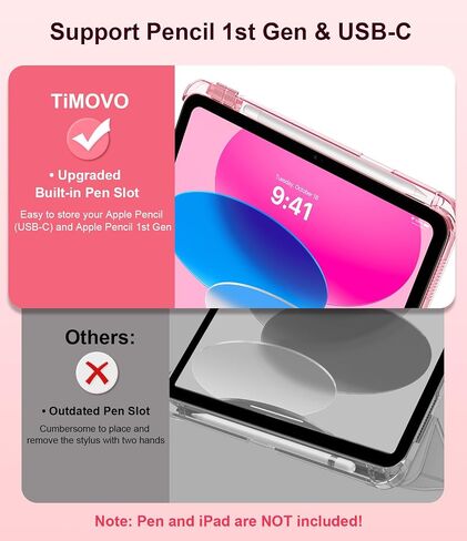 حافظة TiMOVO لجهاز iPad A16 الجيل الحادي عشر 2025 11 بوصة/iPad الجيل العاشر 2022 10.9 بوصة مع حامل أقلام، غطاء حامل نحيف مع ظهر شفاف، يدعم معرف اللمس، تنبيه/غفو تلقائي، أزرق هابي in Kuwait