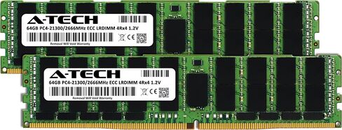 ذاكرة الوصول العشوائي A-Tech بسعة 128 جيجابايت (2 × 64 جيجابايت) لجهاز Dell Precision T7910 XL | DDR4 2666MHz PC4-21300 ECC LRDIMM 4Rx4 تحميل منخفض ترقية ذاكرة الخادم in Kuwait