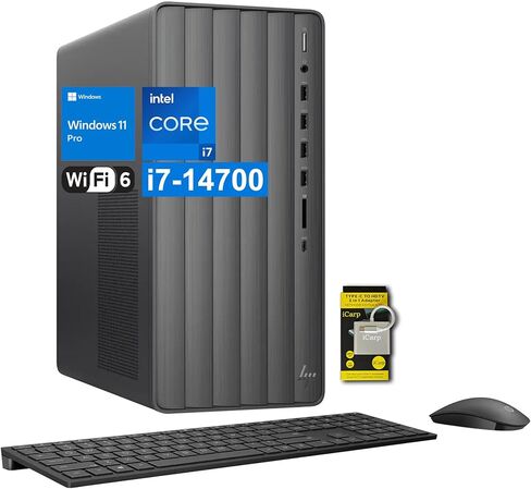 HP Envy Desktop, 14th Gen Intel Core i7 Processor (up to 5.4 GHz), 32GB RAM, 512GB SSD + 1TB HDD, Wireless Keyboard & Mouse, Wi-Fi 6, Bluetooth, Win11 Pro, Home Office & Business Computer w/ICP Hub in Saudi Arabia